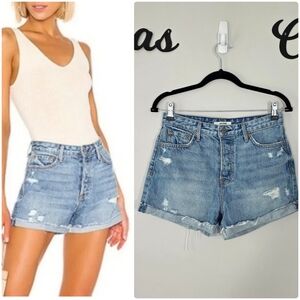 GRLFRND Kerry High Rise Cuffed Distressed Denim Shorts Size 26